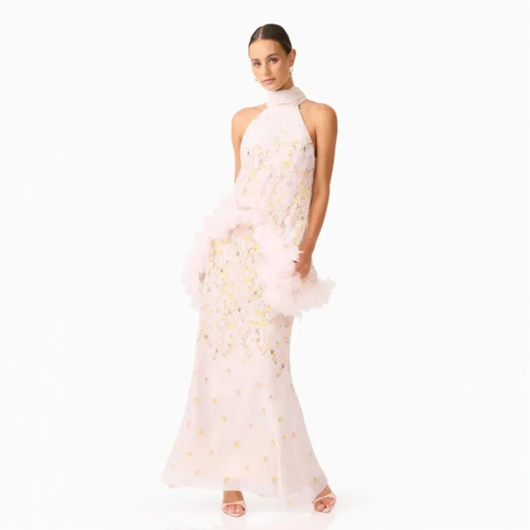 Elliatt Tulsia Floral Cape Maxi Dress in Pink Size Large for rent on The Volte - main image