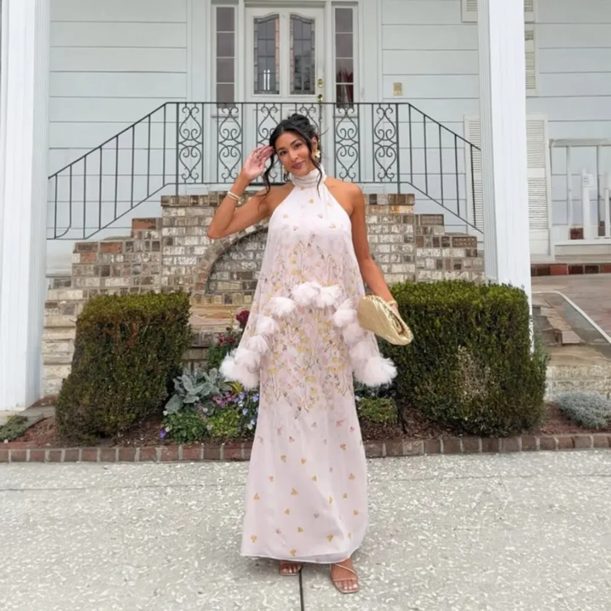Elliatt Tulsia Floral Cape Maxi Dress in Pink Size Large for rent on The Volte - main image