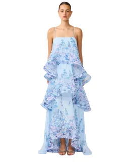 Elliatt Armani Tiered Maxi Dress Baby Blue Floral Size S for rent on The Volte - image 1