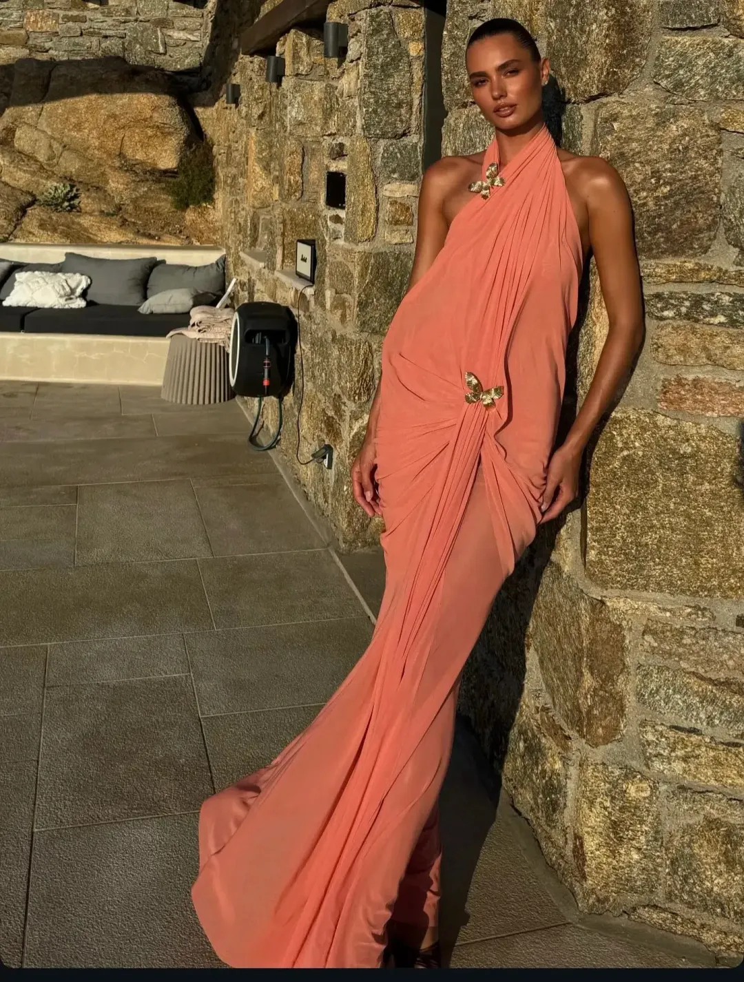 Abyss by Abby Debut Maxi Dress Coral Size Small/8 for rent on The Volte - main image