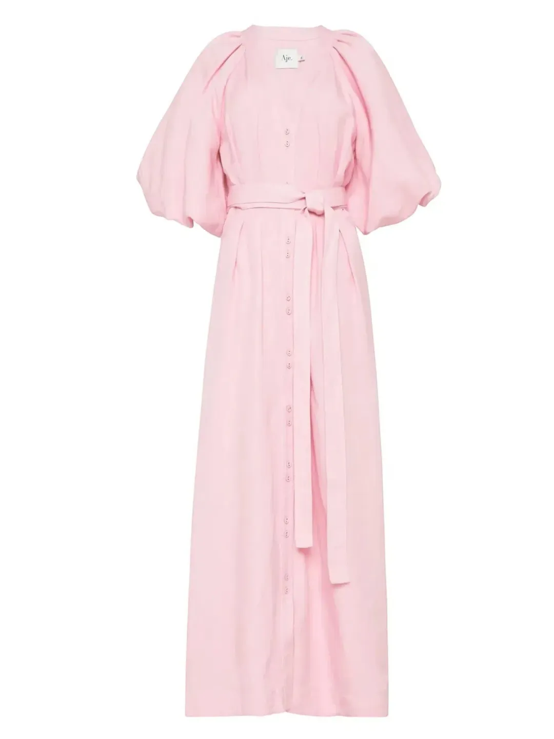Aje Evermore Midi Dress Size AU 14 Rose Pink Puff Sleeve Gown for rent on The Volte - main image