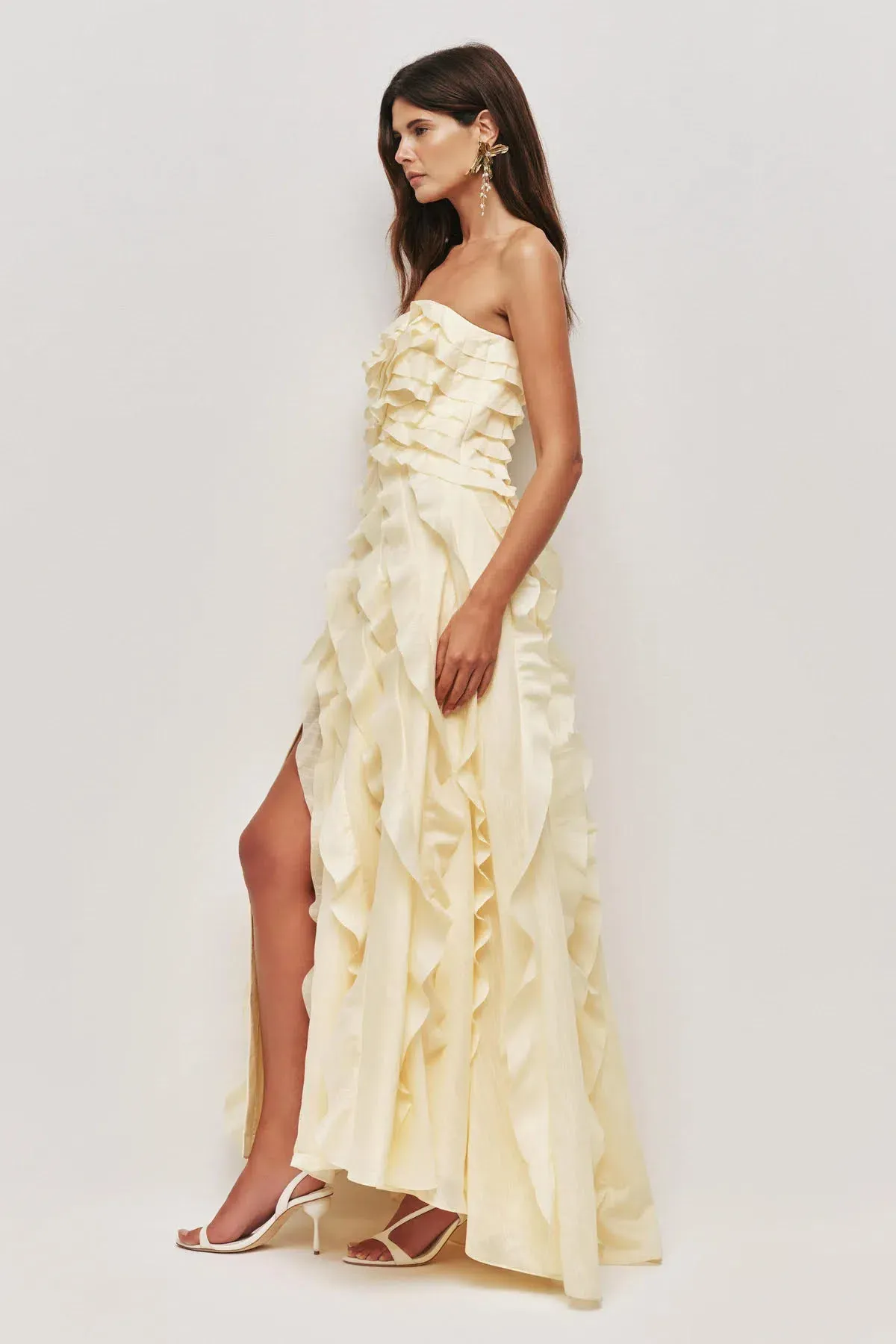  💛 Aje ALLAIRE GOWN in Butter Yellow - Size 6 AU  💛 Ruffled Tiered Maxi Dress  💛 for rent on The Volte - main image