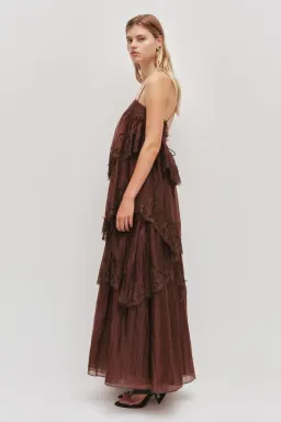 🤎 Aje Ophelia Lace Gown in Chocolate Brown - Size 8 AU - Tiered Layered Maxi Dress 🤎 for rent on The Volte - image 1