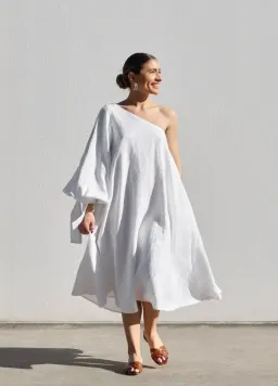 Isabella Longginou - White Balloon Sleeve Swing Dress - Size 14 / US 10 for rent on The Volte - image 1