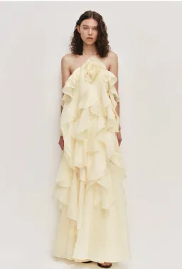 Aje Pandorea layered maxi dress butter yellow size 10 for rent on The Volte - image 1