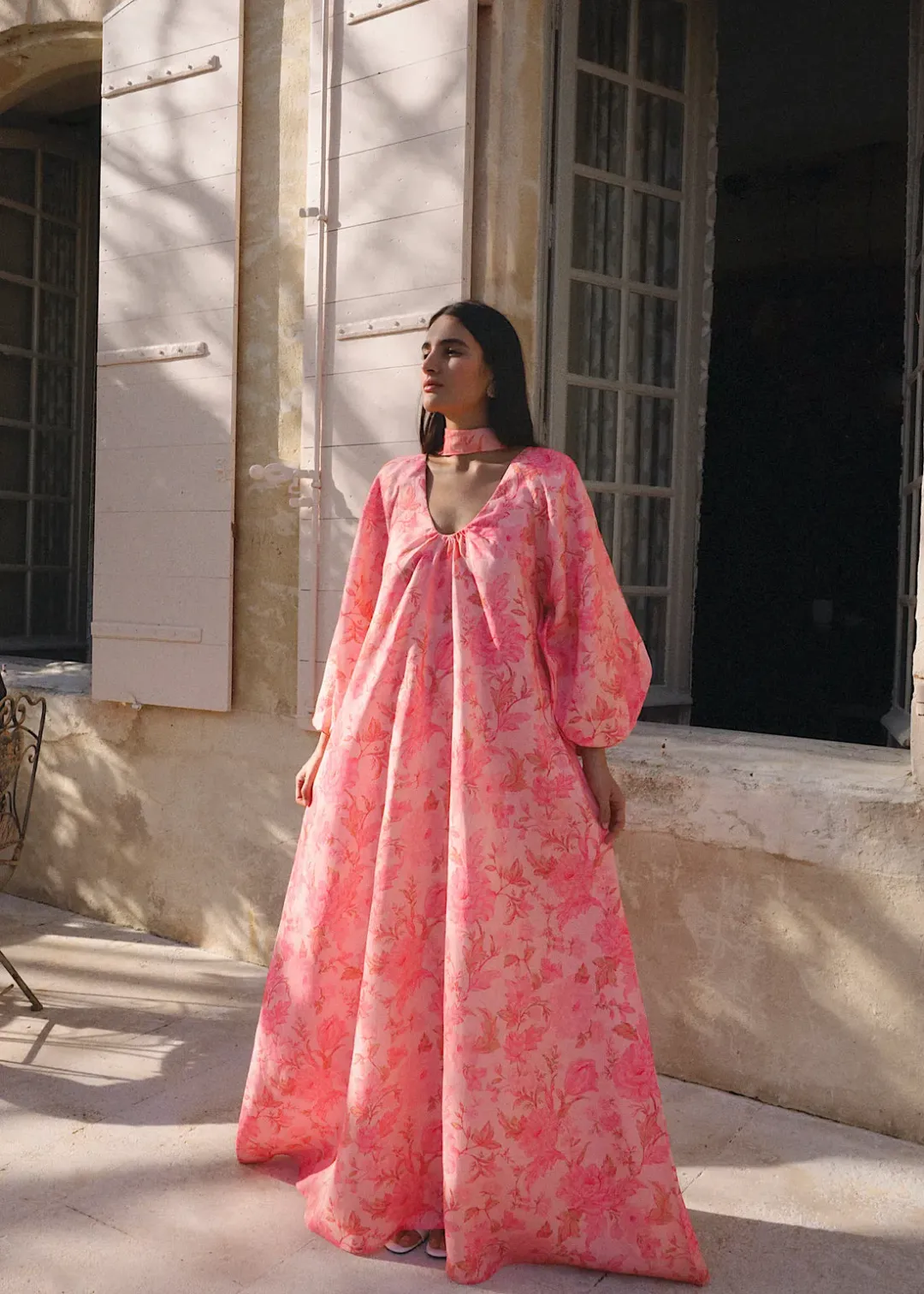 Morton Mac Delphina Maxi Dress & Neck Scarf in Blush Rose One Size  for rent on The Volte - main image