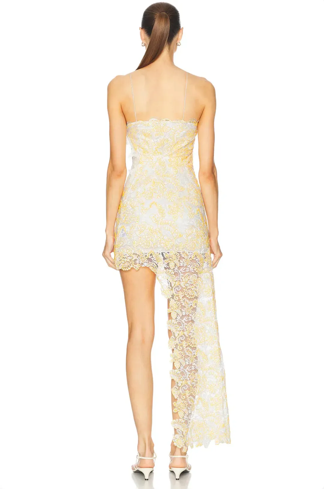 Christopher Esber Signal Yellow Floating Lace Cami Dress - Size 4 AU for rent on The Volte - main image