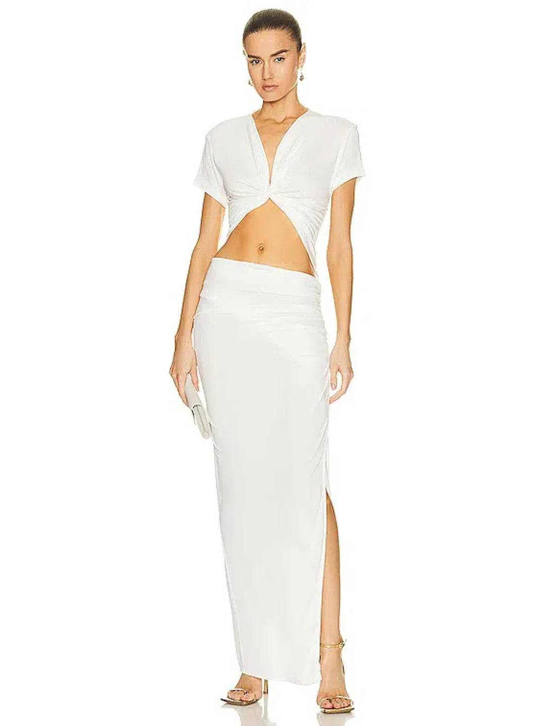 Christopher Esber White Ribbed Twist Tank Drape Dress - Size 12 AU for rent on The Volte - main image