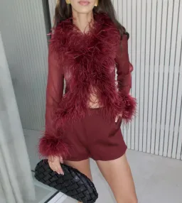Bubish Luxe Gigi Feather Blouse in Cherry size 8  for rent on The Volte - image 1