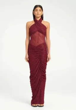 BENNI Hudson Lace Maxi Dress In Burgundy Sangria | Size AU 16 for rent on The Volte - image 2