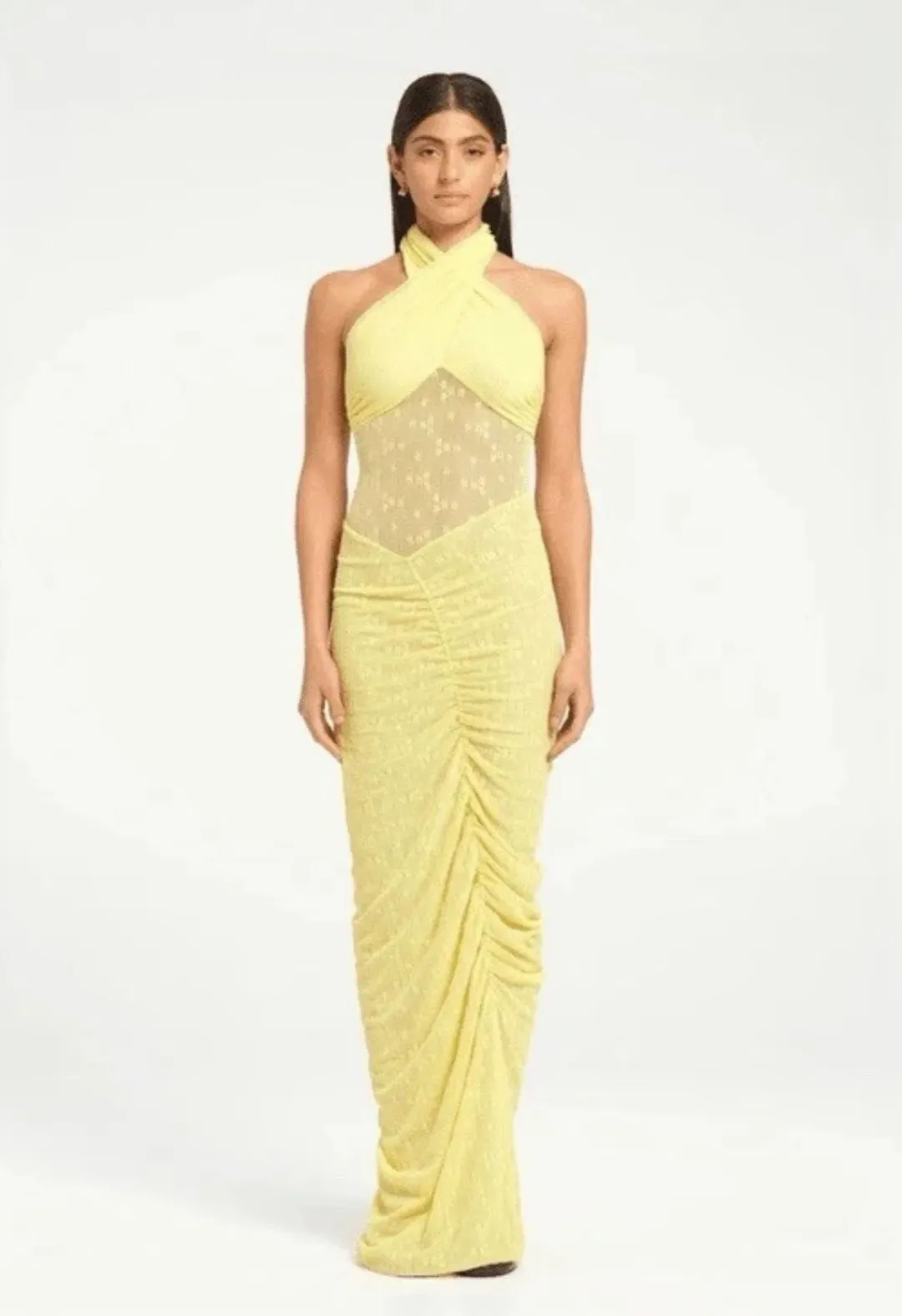 BENNI Hudson Lace Maxi Dress In Butter | Size AU 8 for rent on The Volte - main image