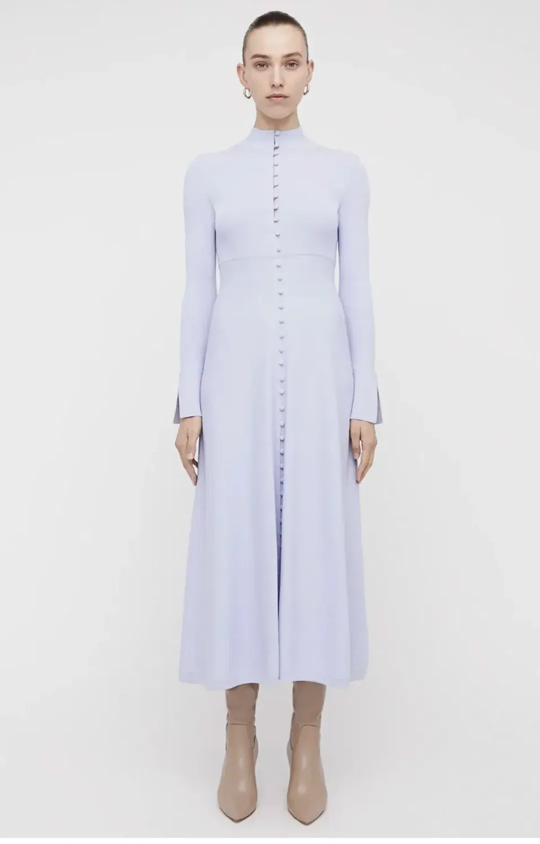 Scanlan Theodore Crepe Knit Button Polo Dress Light Blue / Mauve Size M / AU 10 for rent on The Volte - main image