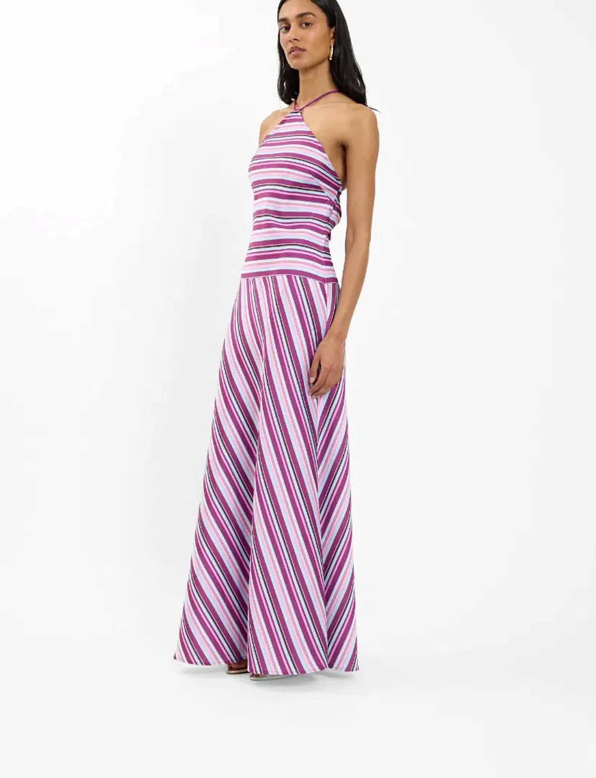 With Harper Lu Halter Maxi Dress - Violet Stripe - Size xs for rent on The Volte - main image
