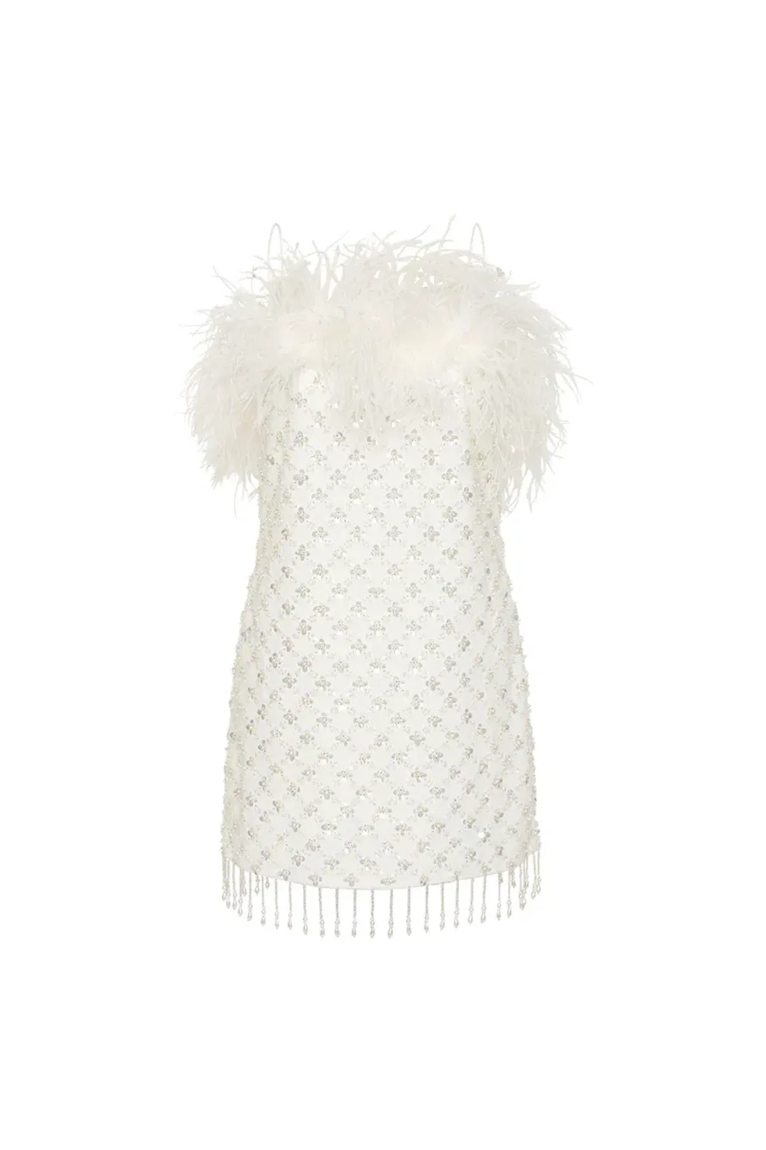 🤍 New REBECCA VALLANCE Chantal Mini Dress in WHITE - Size 10 AU - Fringed/Tassels - STUNNING! 🤍 for rent on The Volte - main image