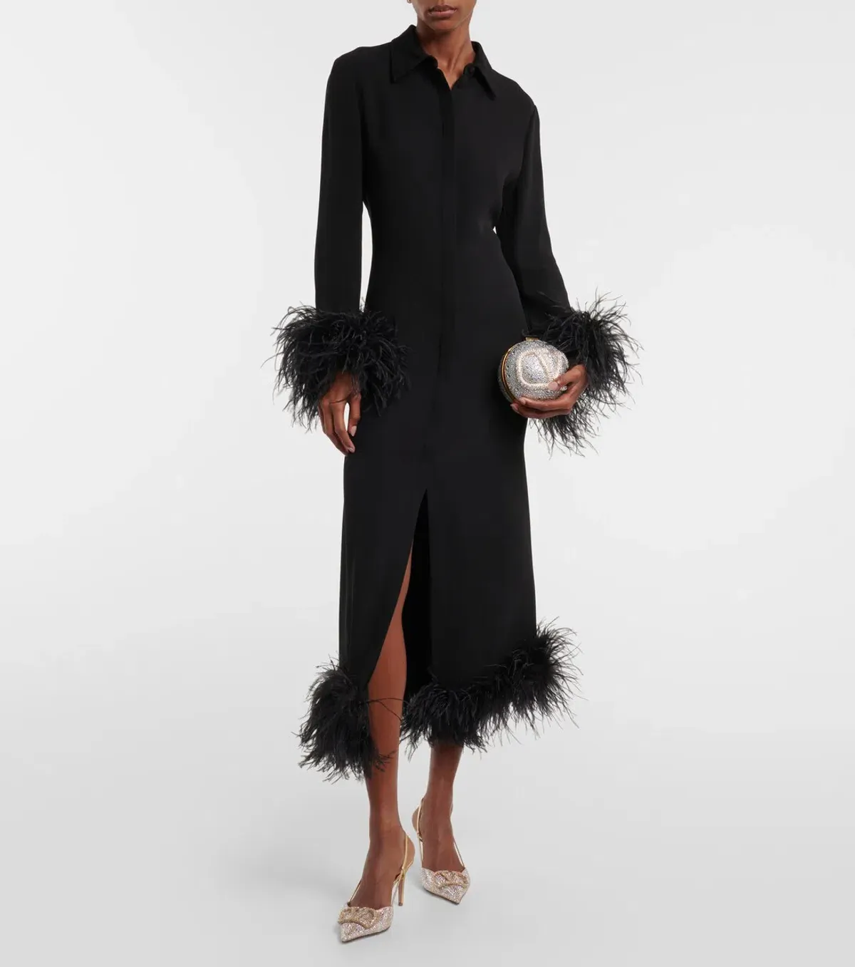 Valentino Feather-trimmed silk midi dress for rent on The Volte - main image