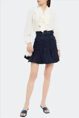 Zimmermann Glassy Safari Belted Linen Mini Skirt Blue Size AU 10 / 1 for rent on The Volte - image 2