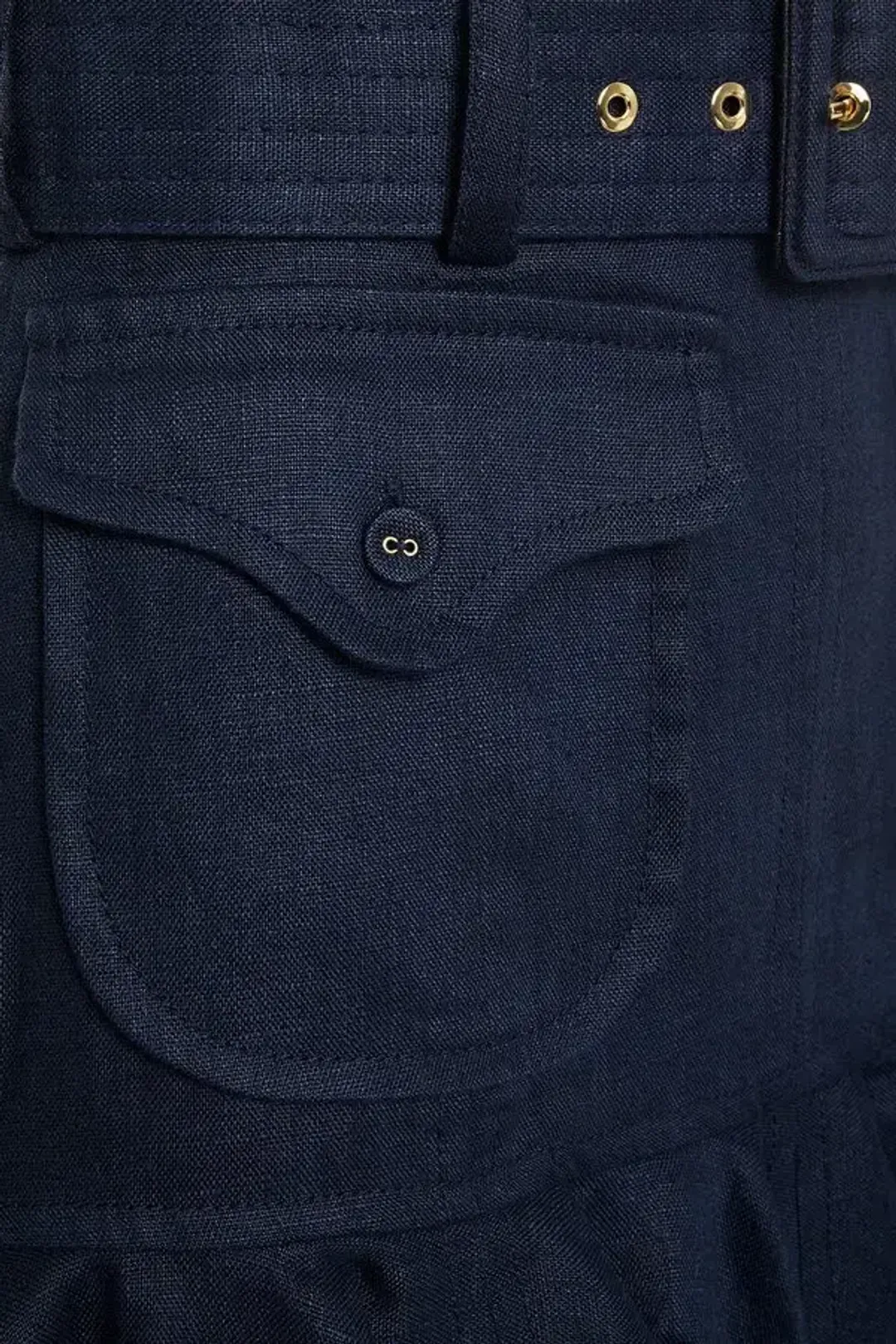 Zimmermann Glassy Safari Belted Linen Mini Skirt Blue Size AU 10 / 1 for rent on The Volte - main image