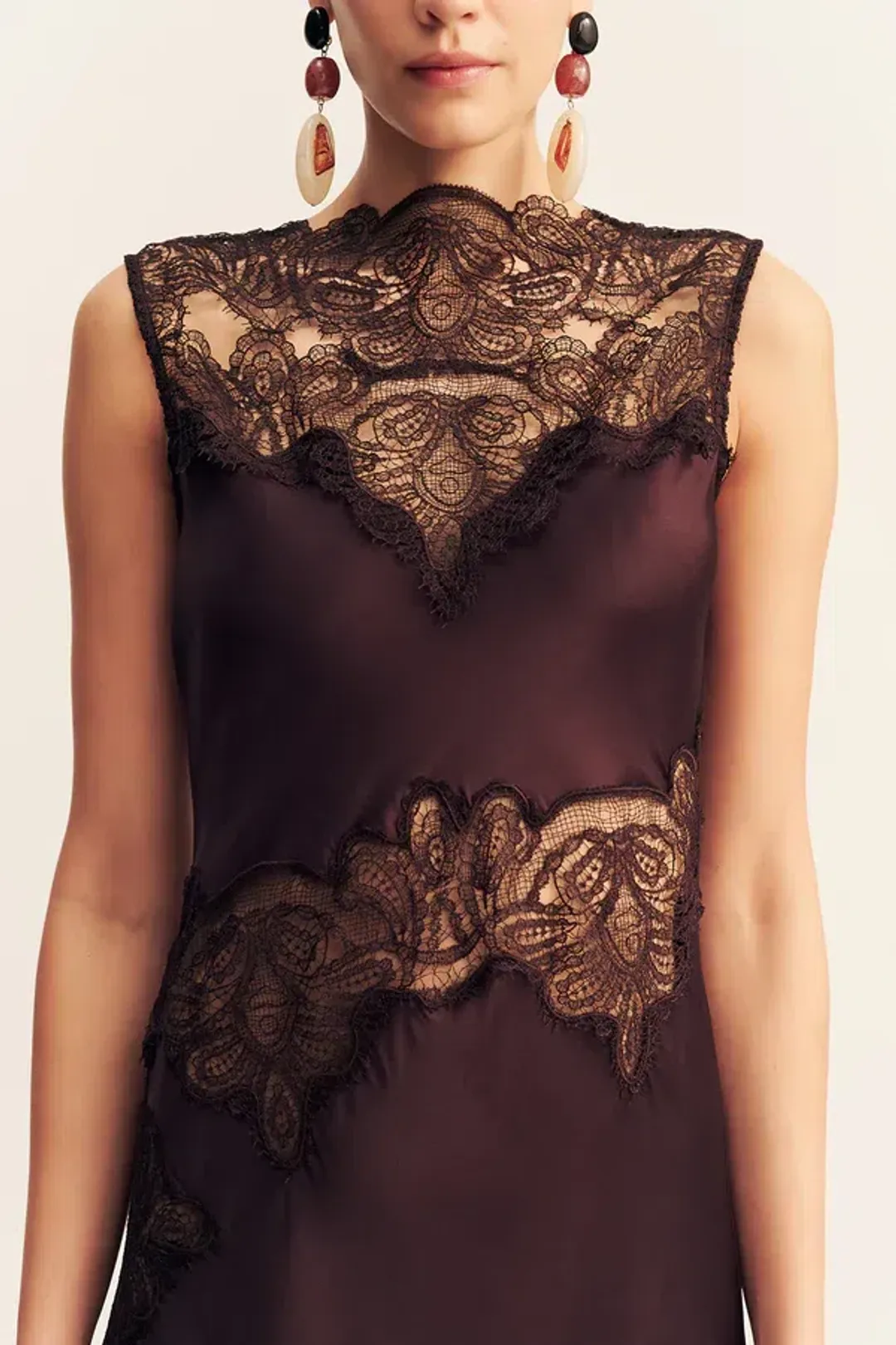 Jamila Lace High Neck Maxi Dress - Espresso for rent on The Volte - main image