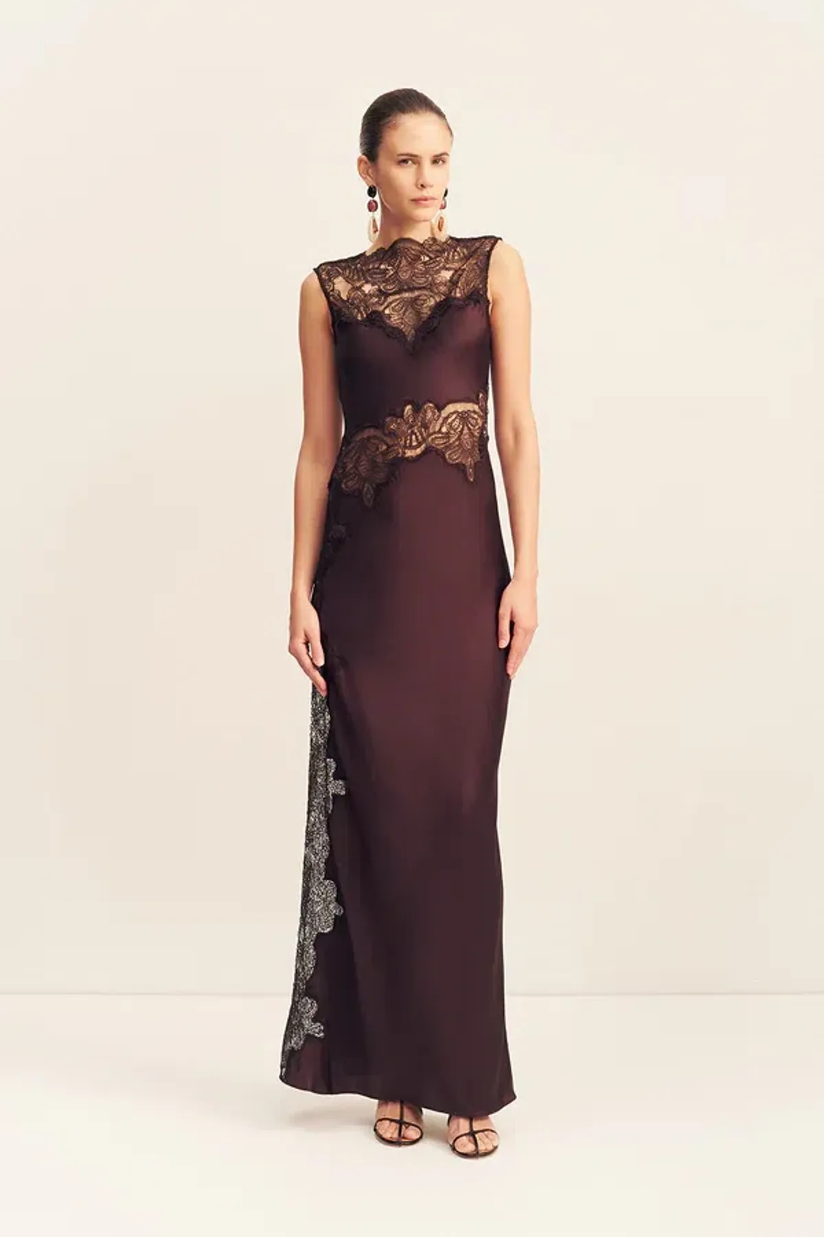 Jamila Lace High Neck Maxi Dress - Espresso for rent on The Volte - main image
