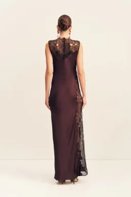 Jamila Lace High Neck Maxi Dress - Espresso for rent on The Volte - image 2