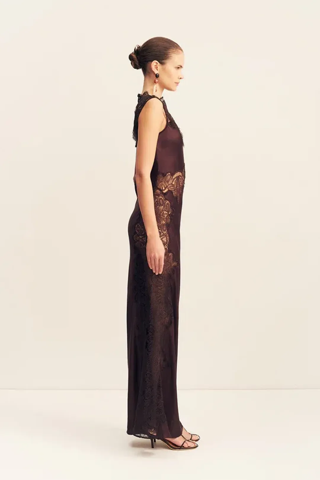 Jamila Lace High Neck Maxi Dress - Espresso for rent on The Volte - main image