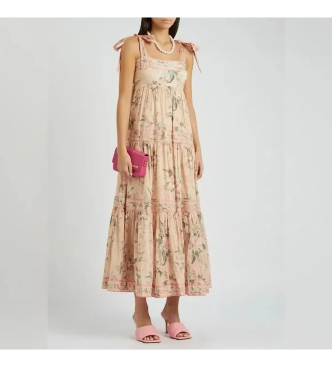  🌸 ZIMMERMAN Moonshine Tie Shoulder Dress – Cream & Pink Floral Maxi – Size 3 / 14 AU 🌸 for rent on The Volte - main image