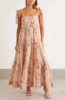  🌸 ZIMMERMAN Moonshine Tie Shoulder Dress – Cream & Pink Floral Maxi – Size 3 / 14 AU 🌸 for rent on The Volte - image 4