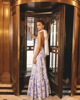 Elliatt Elin Halter Gown in Blue Floral Size S/AU 8 for rent on The Volte - image 1