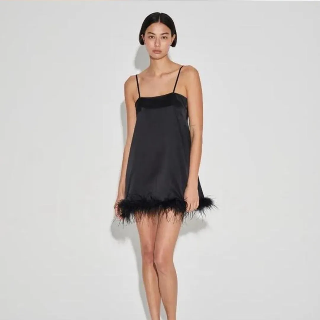 Maison Essentiele Feather Mini Dress In Black for rent on The Volte - main image