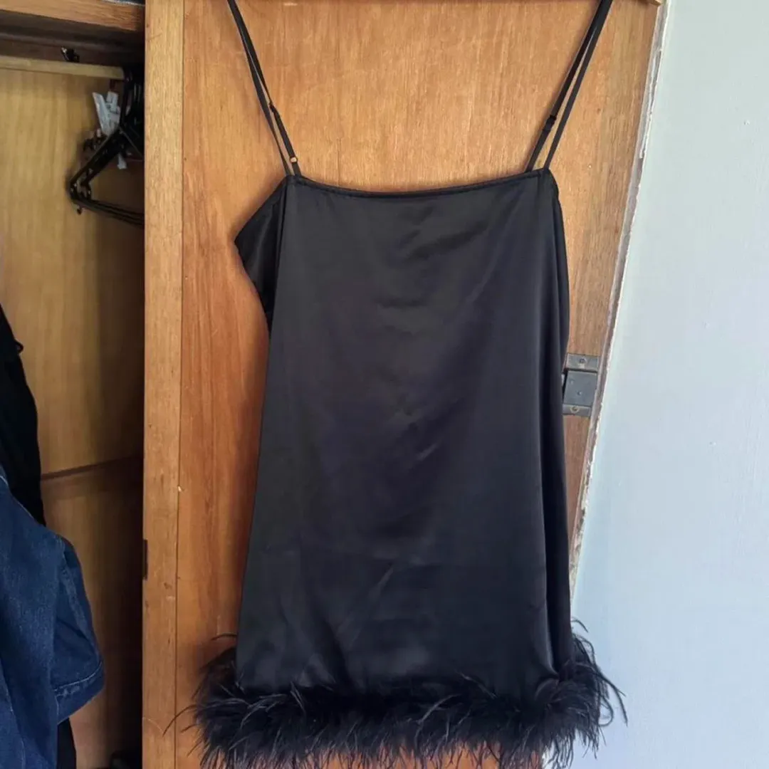 Maison Essentiele Feather Mini Dress In Black for rent on The Volte - main image