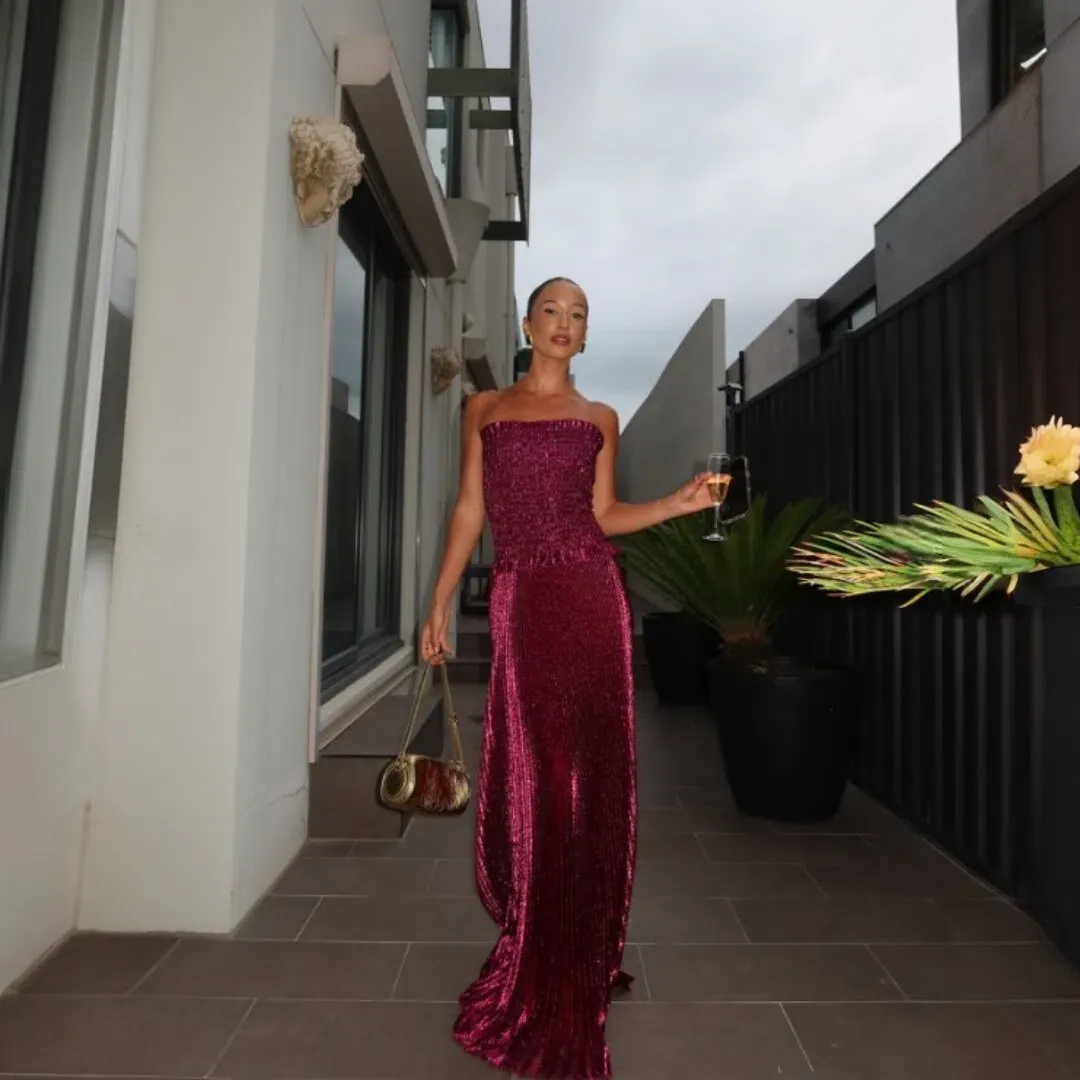 L'IDEE Maya Gown In Sangria Glitter Size 10 for rent on The Volte - main image