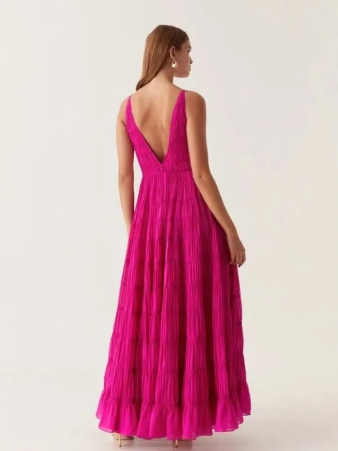 Aje Rosewood Ruched Maxi Dress Magenta Size AU 6 for rent on The Volte - main image