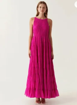 Aje Rosewood Ruched Maxi Dress Magenta Size AU 6 for rent on The Volte - image 2
