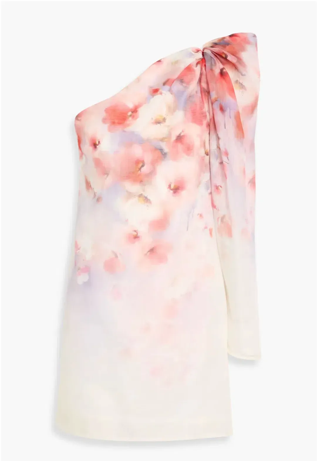 Zimmermann Crush one-shoulder linen and silk-blend mini dress in the Scarlet Floral print for rent on The Volte - main image