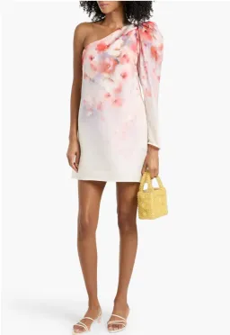 Zimmermann Crush one-shoulder linen and silk-blend mini dress in the Scarlet Floral print for rent on The Volte - image 1