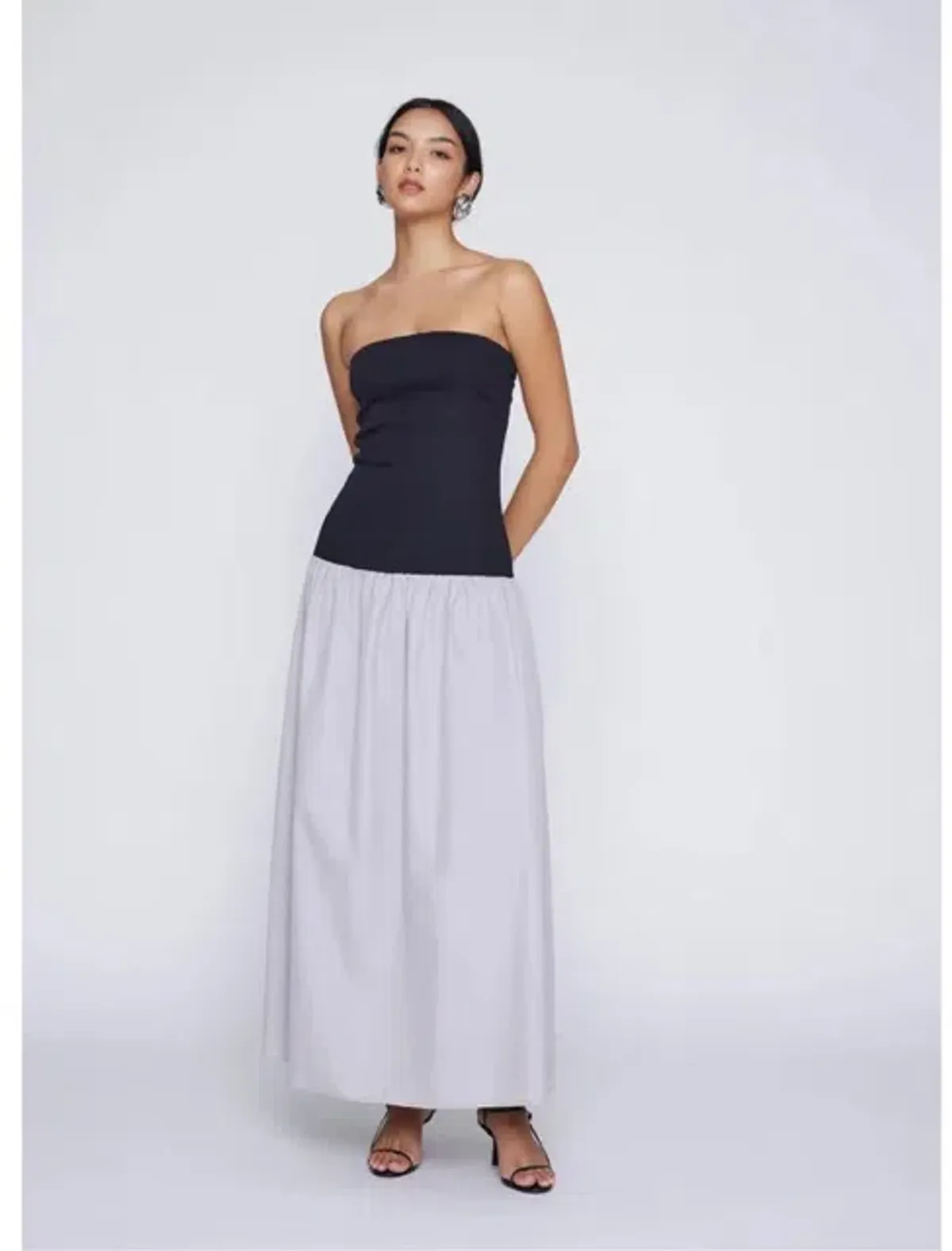 Anna Quan Amyra Strapless Midi Dress Grey Dove Size 10 for rent on The Volte - main image