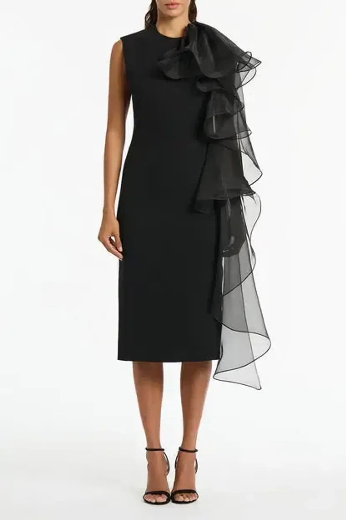 Carla Zampatti Ruffle Shoulder Midi Dress Size AU10 for rent on The Volte - main image
