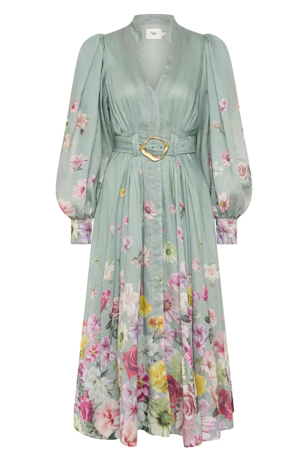 Aje Fleur Shirt Midi Dress - Mist Collage Floral Size 10 for rent on The Volte - main image