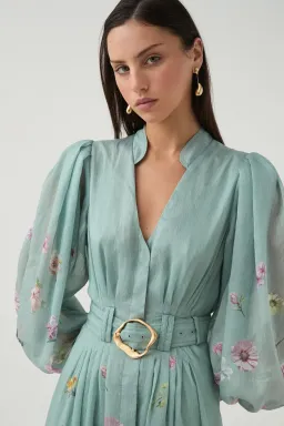 Aje Fleur Shirt Midi Dress - Mist Collage Floral Size 10 for rent on The Volte - image 3