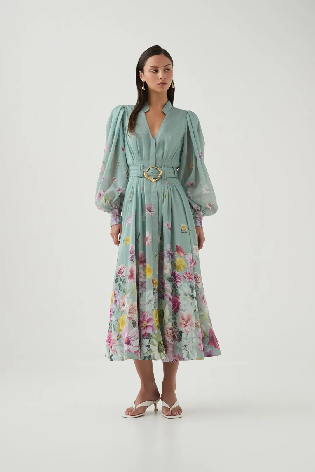 Aje Fleur Shirt Midi Dress - Mist Collage Floral Size 10 for rent on The Volte - main image