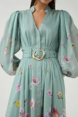 Aje Fleur Shirt Midi Dress - Mist Collage Floral Size 10 for rent on The Volte - image 4