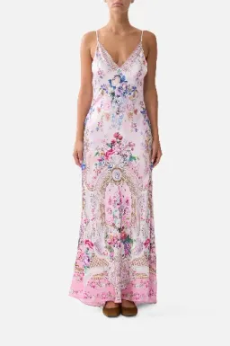 Camilla V-Neck Long Bias Slip Dress With Train  Palatial Pastels size S for rent on The Volte - image 3