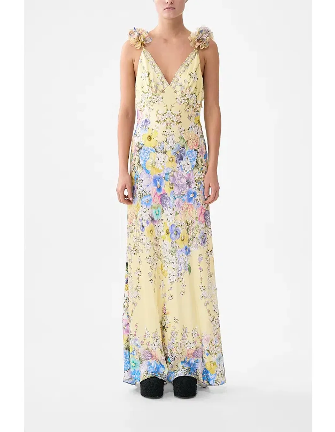 CAMILLA V NECK BIAS SLIP DRESS WITH BACK FRILL for rent on The Volte - main image