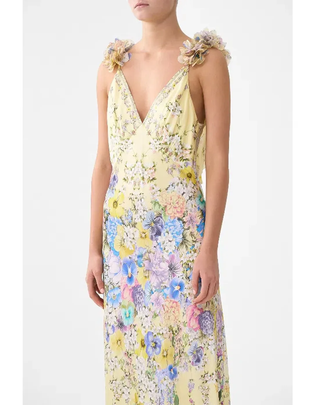 CAMILLA V NECK BIAS SLIP DRESS WITH BACK FRILL for rent on The Volte - main image