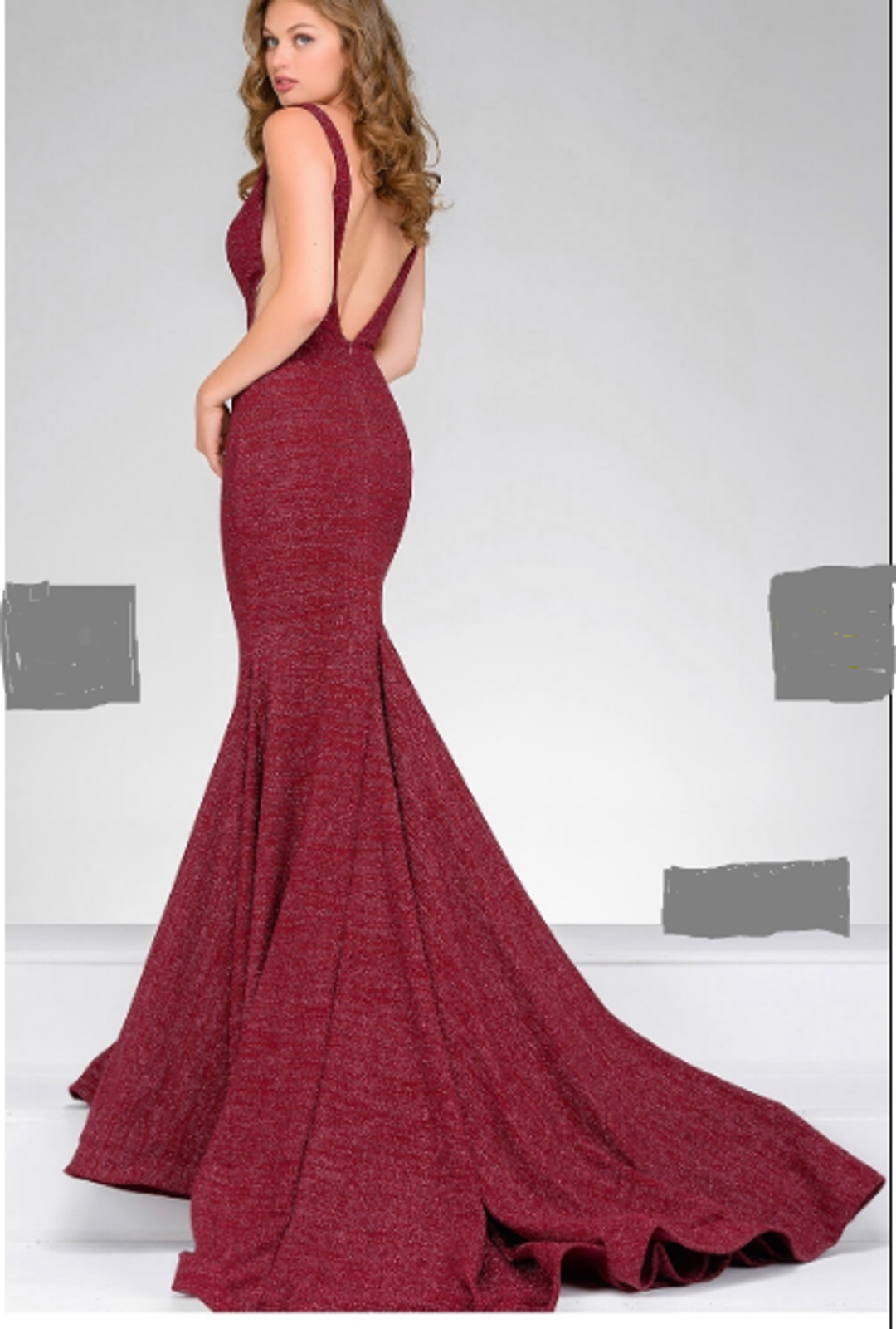 Burgundy Fitted Jovani Prom Gown 47075 size 8 for rent on The Volte - main image