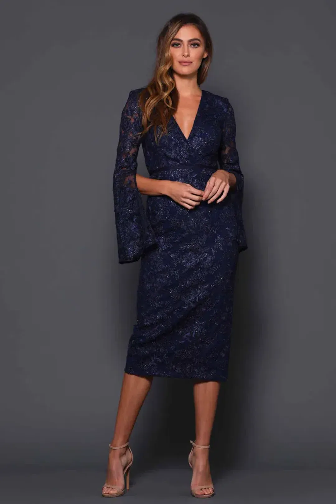 Elle Zeitoune Matisse Midi Dress Midnight Blue Size 12 for rent on The Volte - main image