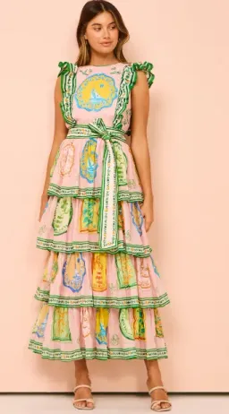 Alemais Porcelain Frill Midi Dress In Pink Size 16 for rent on The Volte - image 1