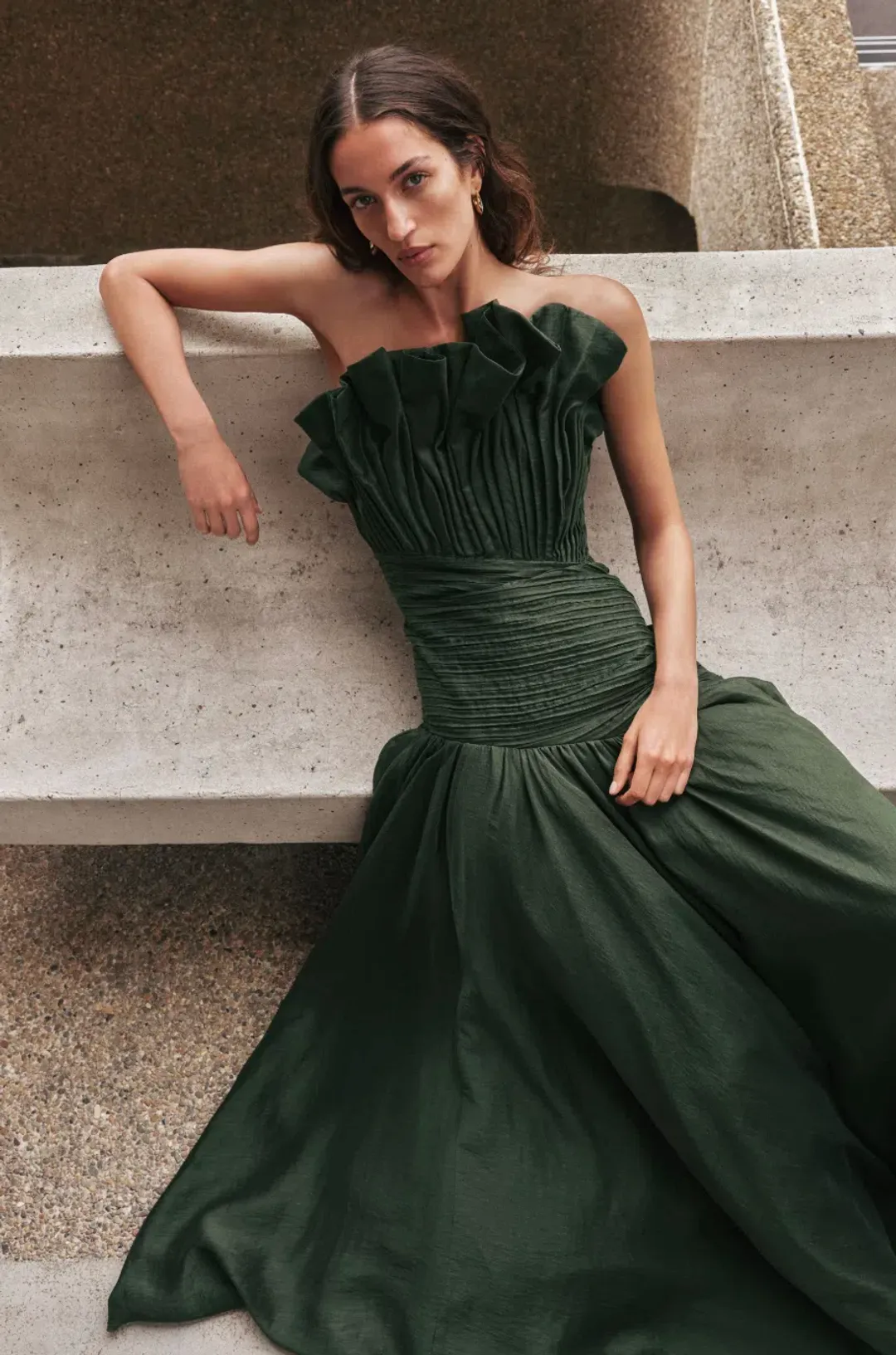Aje Aquiline Gown in Hunter Green for rent on The Volte - main image
