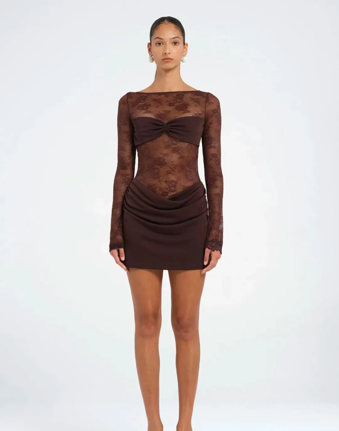 BENNI Oskar Mini Dress in Chocolate for rent on The Volte - main image
