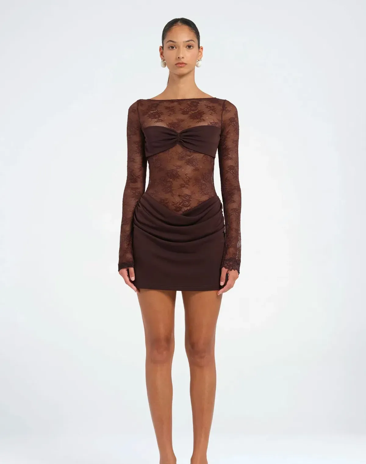 BENNI Oskar Mini Dress in Chocolate for rent on The Volte - main image